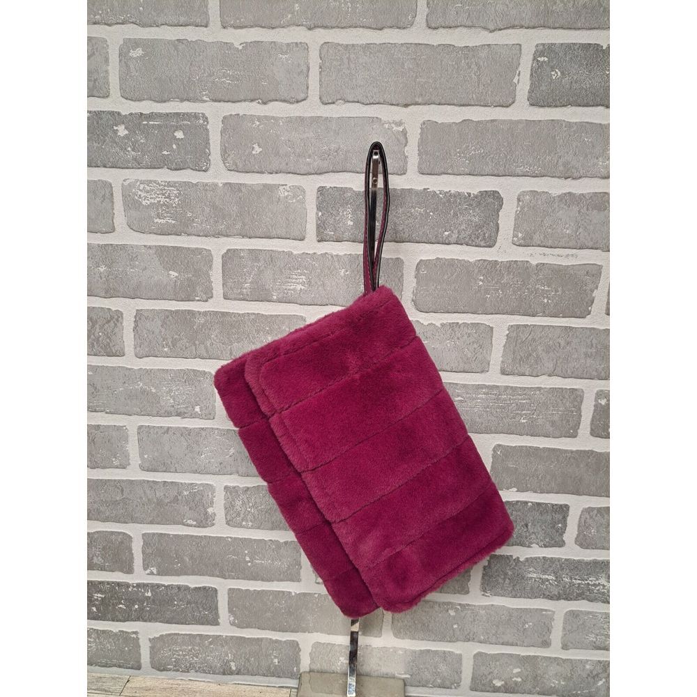 A New Day Clutch Purse‎ Women Fuchsia Faux Fur Snap Closure Bag Wrist Strap